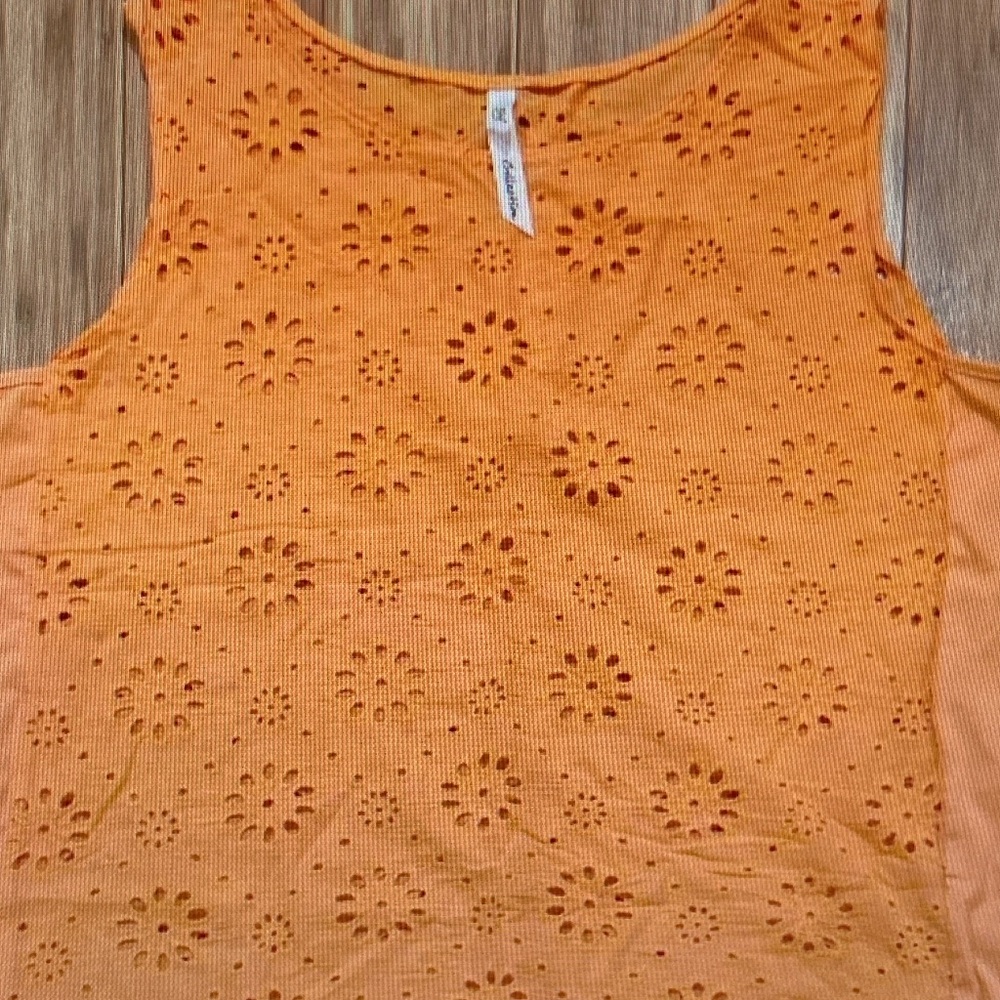 NY Collection Orange Eyelet Ribbed Tank